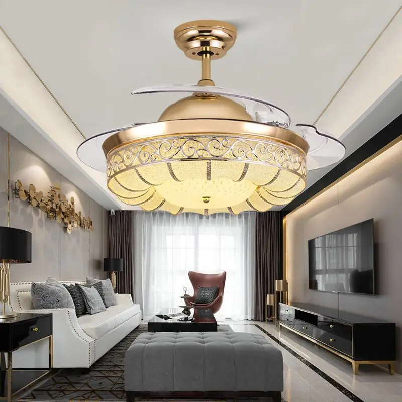 

Роскошные 42-дюймовые потолочные вентиляторы с светильник кой, Домашний Вентилятор золотого цвета, лампа с дистанционным управлением, стиль...