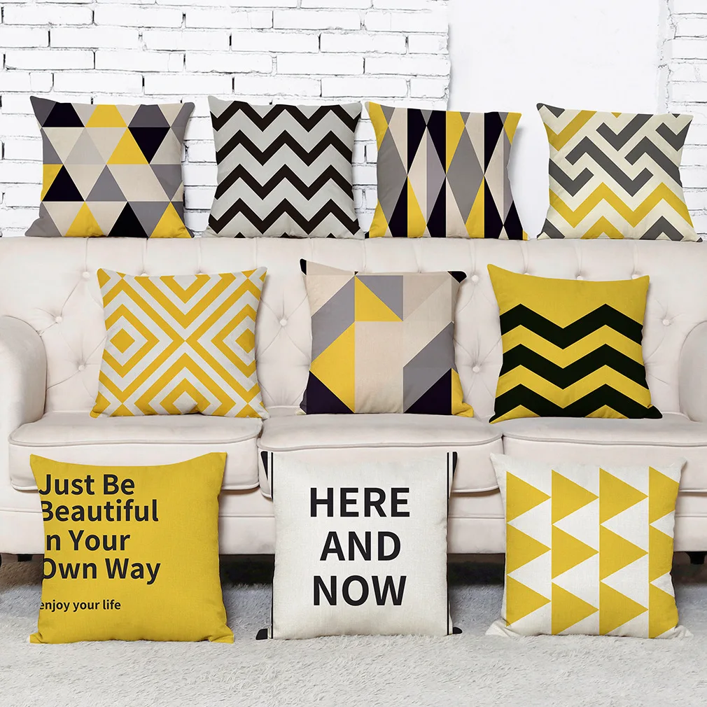 

Geometric Pattern Cotton Linen Throw Pillow Case Cover New Home Office Decorative