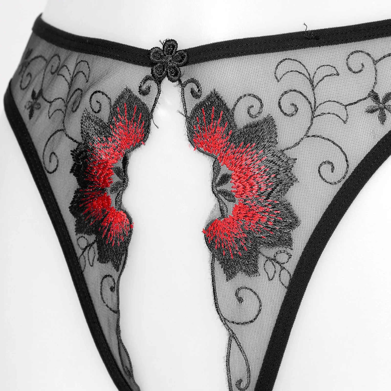 

Lace Open Crotch Thong Lingerie Erotic Underwear Women Mesh See-through Thongs Low Waist Crotchless Panties Embroidered G-string