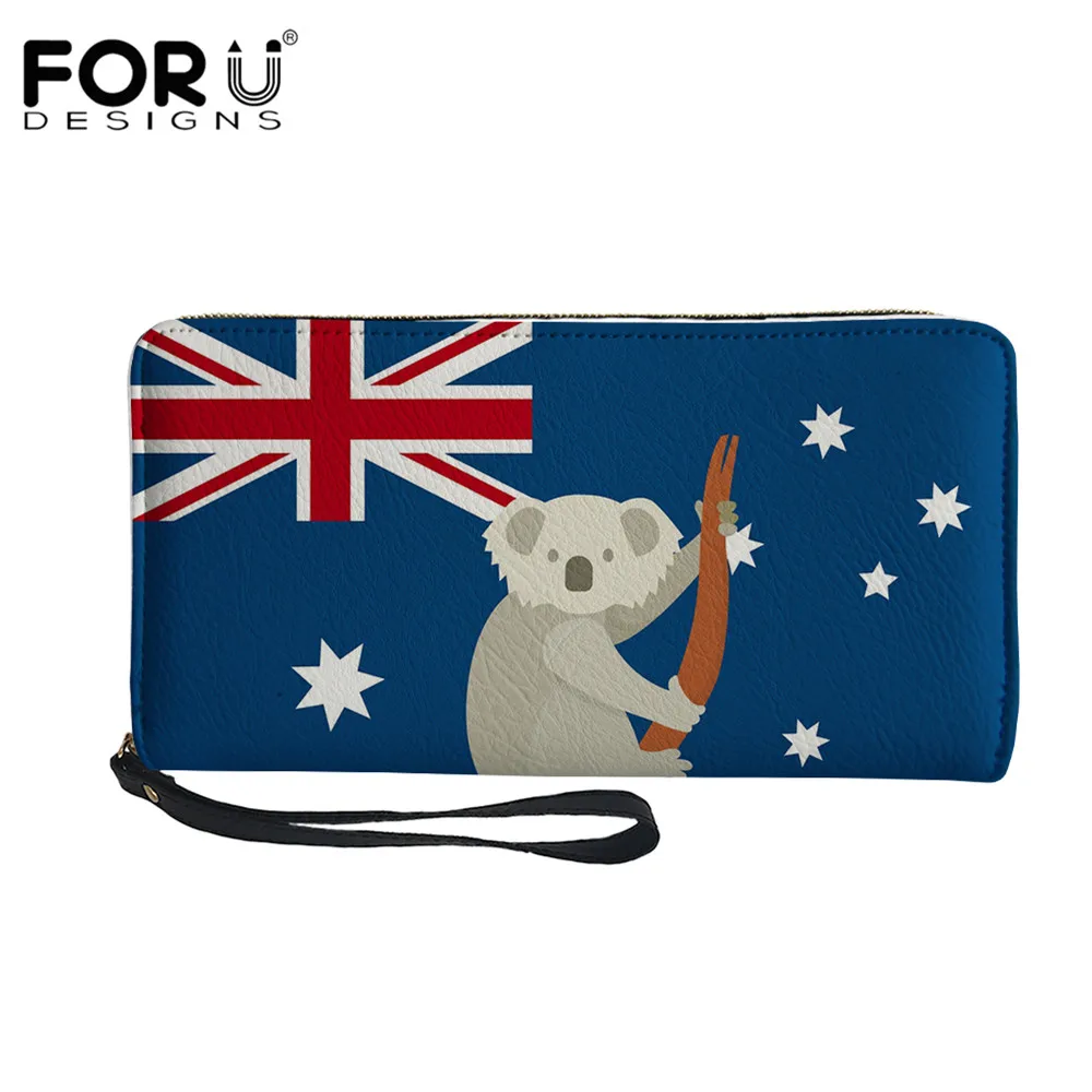 

FORUDESIGNS, Koala с австралийским государственным флагом, узором, портативная монета, сумка для денег, модный кошелек с ремешком, держатель для кре...
