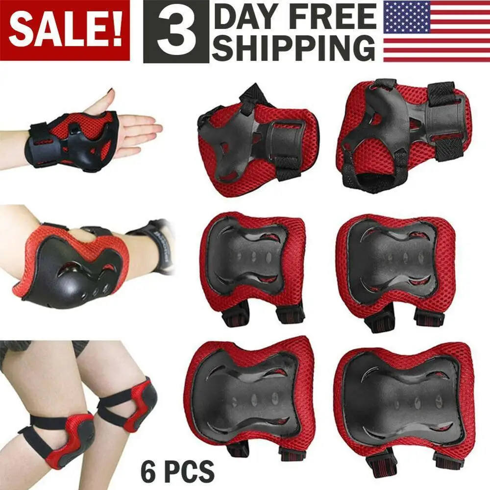 6pcs/set Kids Children Outdoor Sports Protective Gear Elbow Knee Guards Pads Protection Wrist Riding Roller Skating Safety R6V3