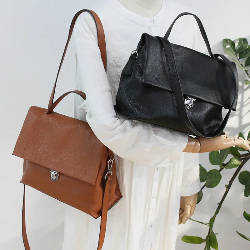 

Top-Handle Bags Female Genuine Leather Bag Black Shoulder Crossbody Bags Vintage Daily Office Work Tote Designer Women Handbags