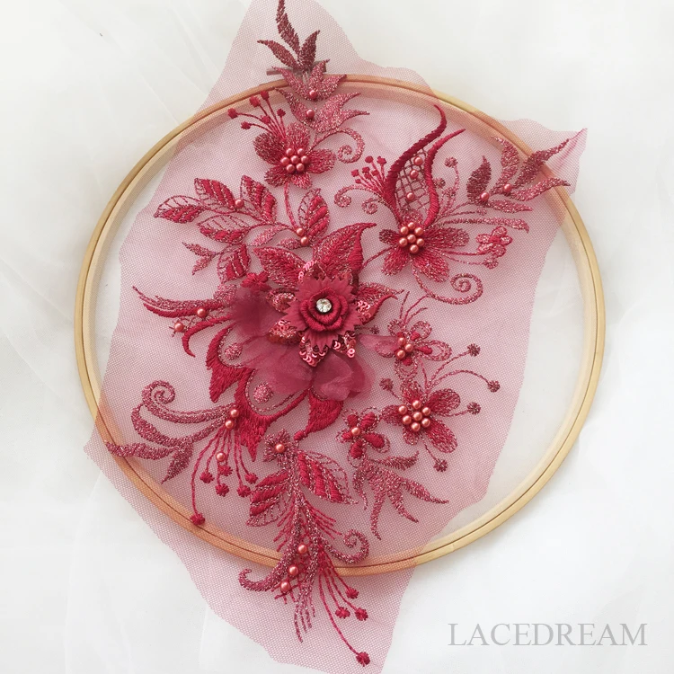 7 цветов черный/красный/розовый/серый бисером 3D Кружева Вышивка Аппликации из