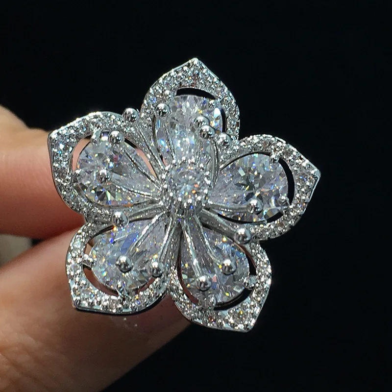 

S925 Sterling Silver Color Flower Shape Zircon Ring for Women Fine Silver 925 Jewelry Bizuteria Anillos De Wedding Ring Female