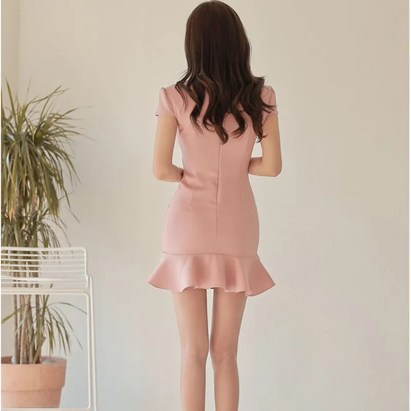 2020 летом с коротким рукавом Зубчатый сладкий розовый ткань платье женский