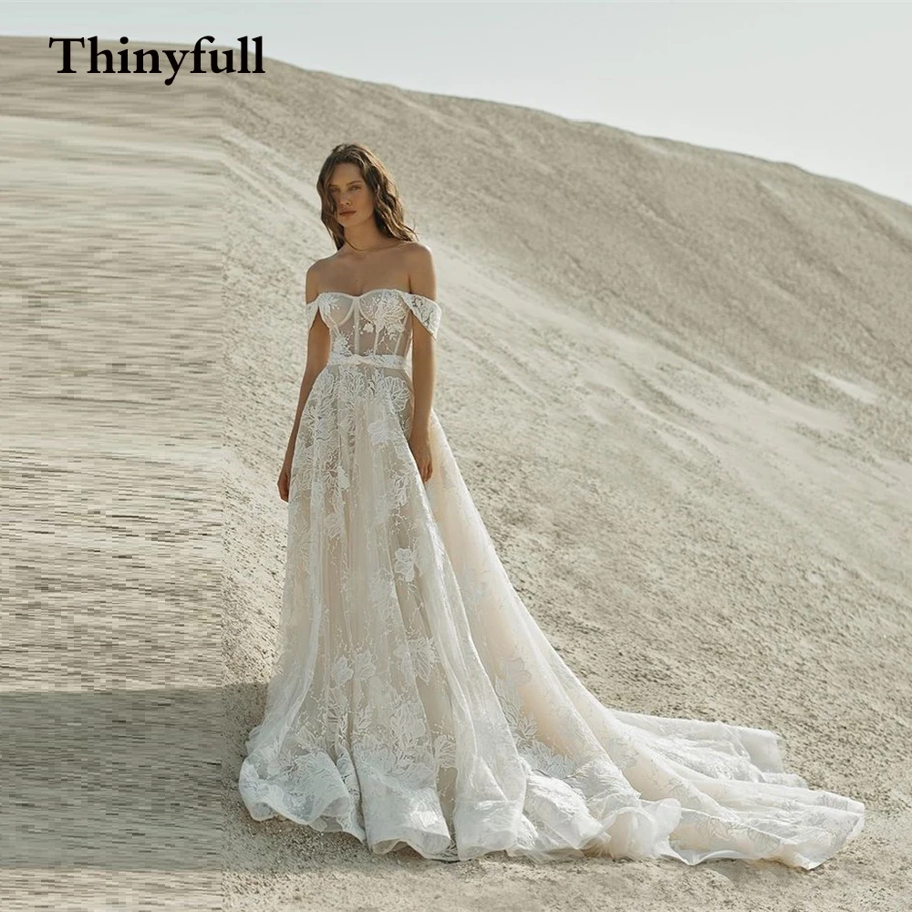 

2022 сексуальные свадебные платья а-силуэта с открытыми плечами, длинные кружевные свадебные платья с аппликацией и Боковым Разрезом и длинн...