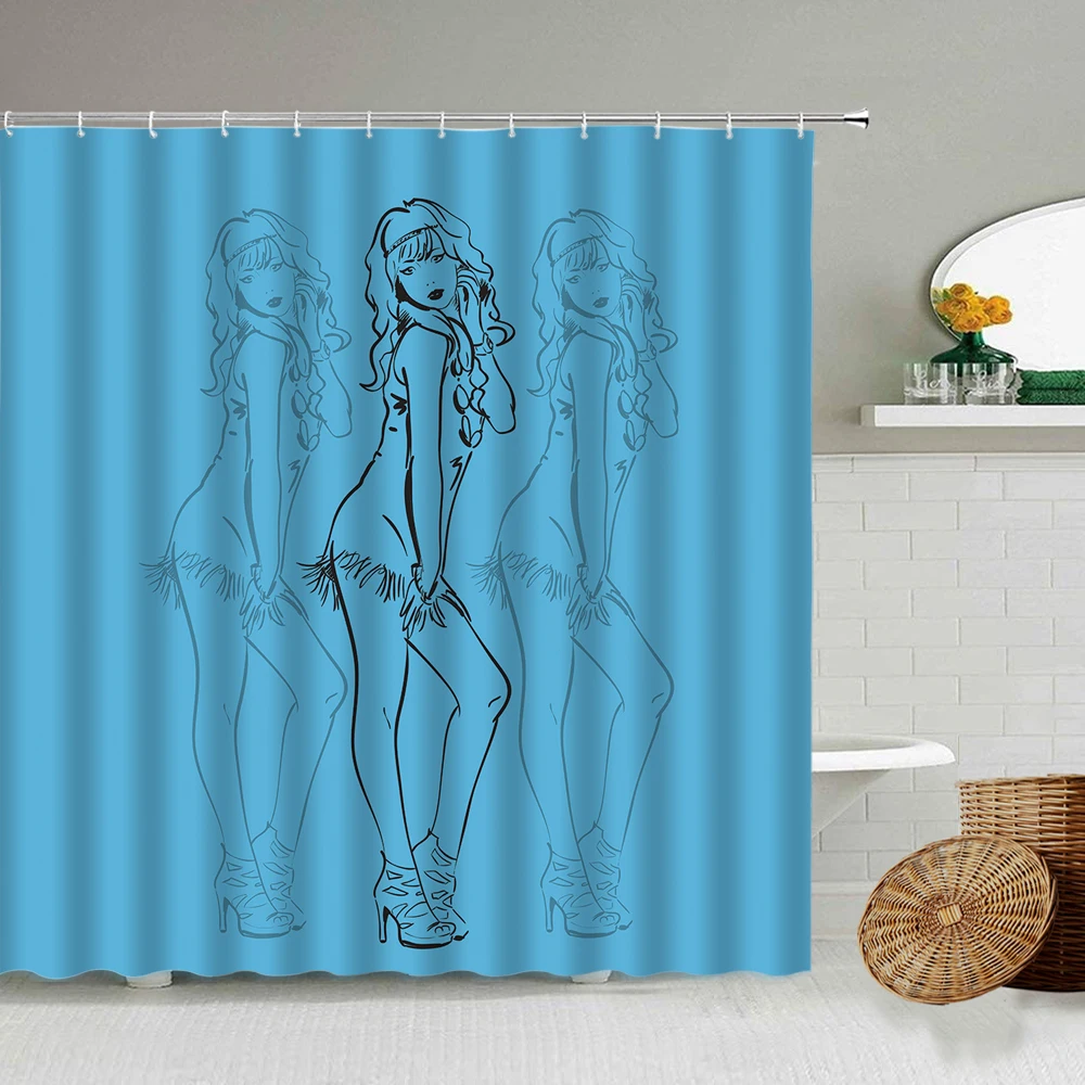 

Cartoon Sexy Woman Bathe Bathroom Shower Curtain Creative Fashion Girl Bathroom Accessories With Hook Hanging Waterproof Screen