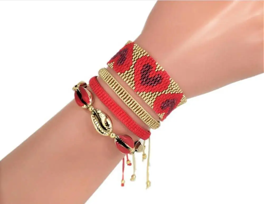 SANDEI красное сердце набор из браслета с кулоном модные ювелирные изделия Золотая