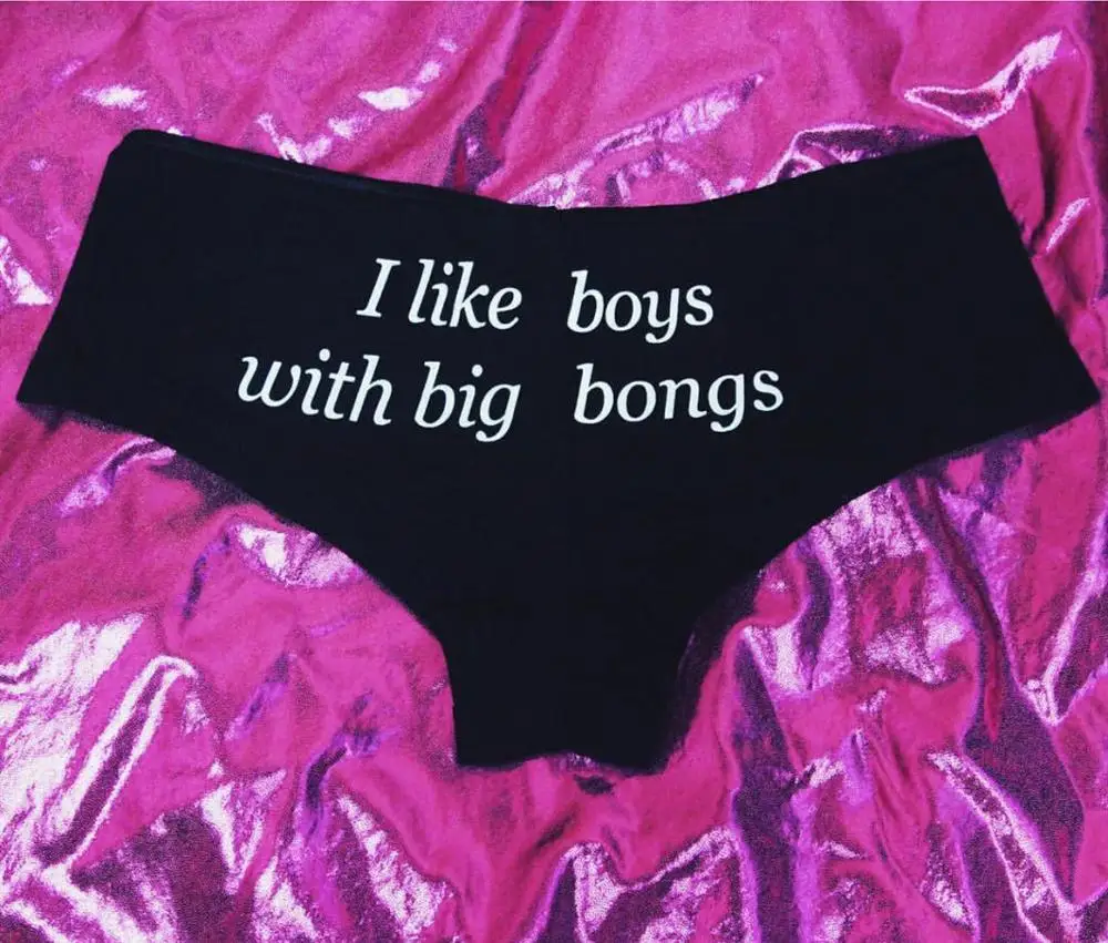 

Buuuu 2020 Sexy Women's Panties Low Waist Cotton Funny Letters "Roll Your Weed On It" Back G-String Nightclub