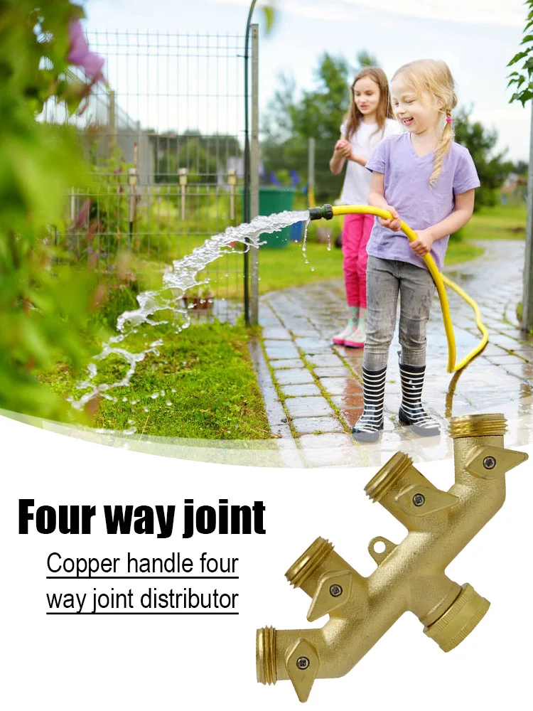 

4 Way Hose Splitter Brass EU/US Water Hose Connector Heavy Duty Faucet Splitter For Garden Farm Lawn Irrigation Watering