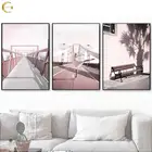 Картина на холсте с изображением розового моста, пляжа, автомобиля, балерины, девушки, дерева, настенные картины в скандинавском стиле для декора гостиной