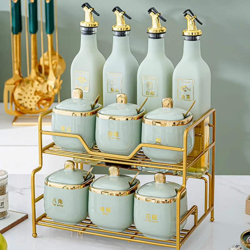 ceramic spices kitchen storage jars with lids spoon oil spray bottle spice jar spice organizer condimenteros kitchen gadget sets free global shipping