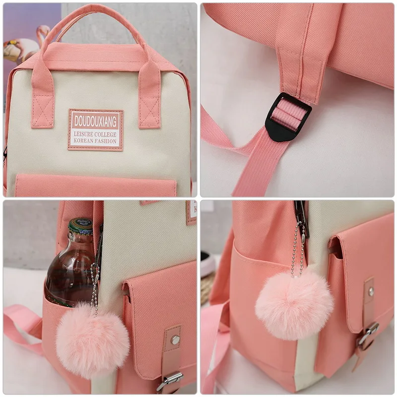 

5 pcs sets canvas School Bags For Teenage Girls Women New Trend Female Backpack Nylon Women Backpack Child Student Shoulder Bag