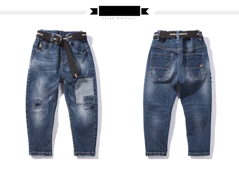 Kids Jeans for Boys Fashion Splice Denim Trousers Children Broken Hole Jeans Autumn Winter Casual Costume Wear Long Pants