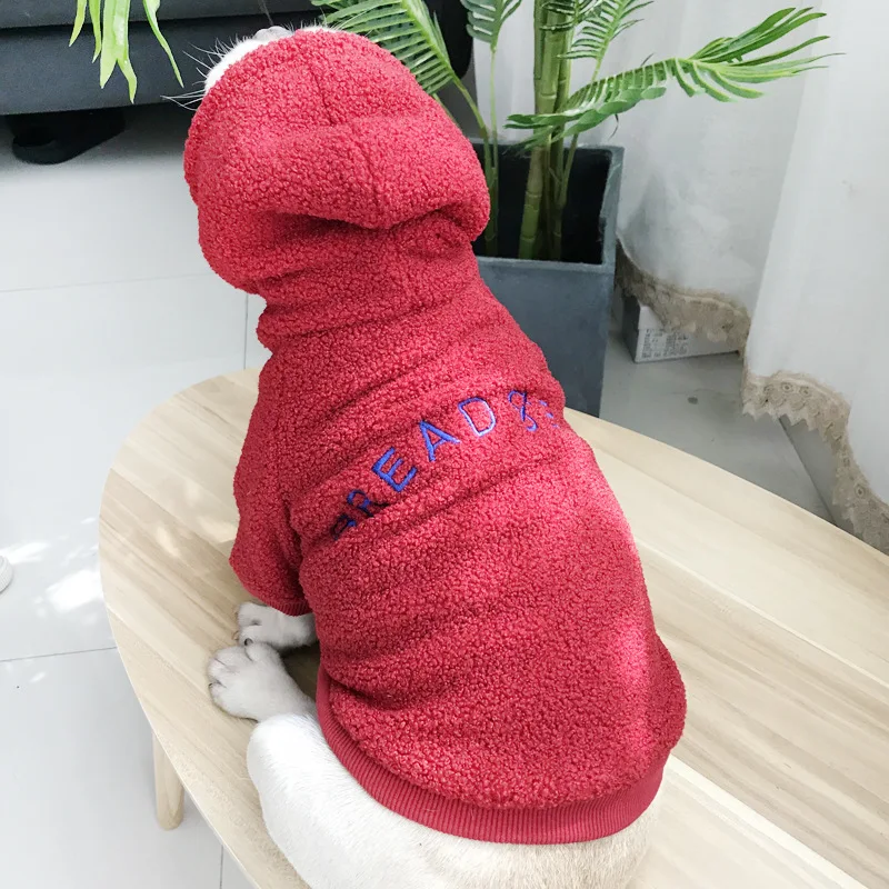 

Autumn and winter Plush kitten and dog clothes pet clothes hooded lamb Plush Blue Cat and dog sweater small dog thickened