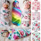 2 шт., пеленки с цветами для новорожденных девочек, одеяло для пеленания, спальный мешок + повязка на голову, 0-6 м