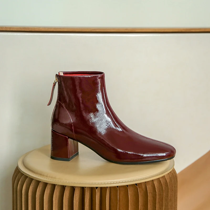 

New Brand Women Genuine Leather Ankle Boots Fashion high heels Metal zippers Decoration Autumn Winter Party Office Shoes Woman