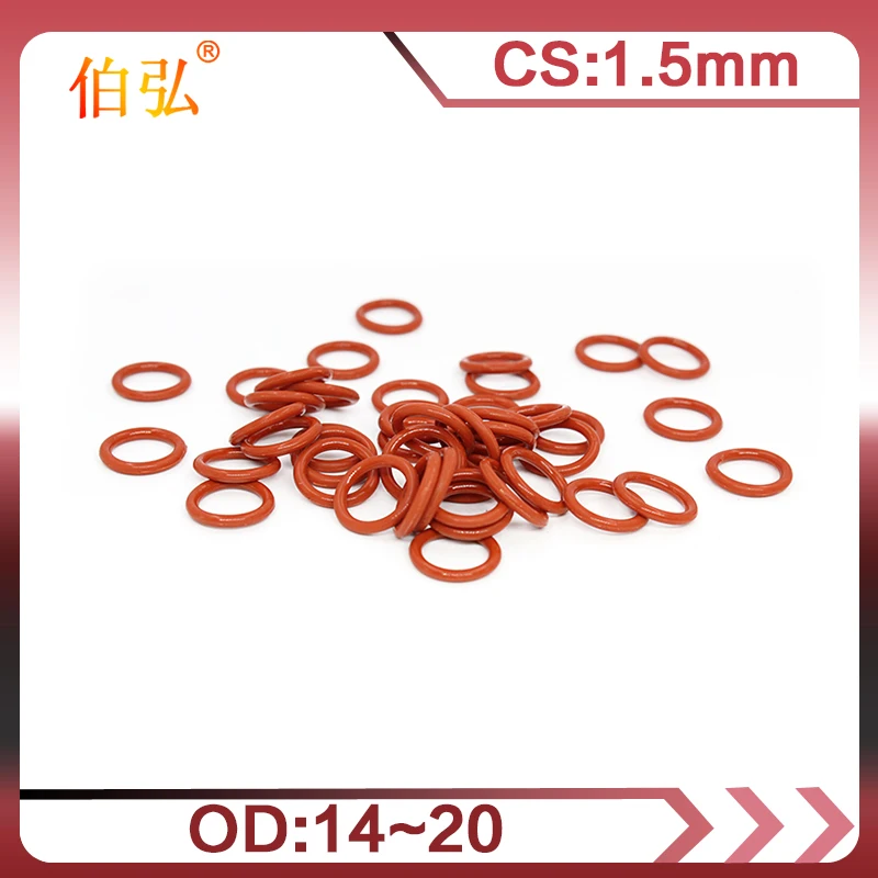 

10PCS/lot Red Silicon O-Ring Silicone/VMQ 1.5mm Thickness OD14/15/16/17/18/19/20mm O Ring Seal Rubber Gasket Rings Washer