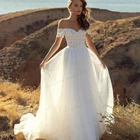 Женское свадебное платье в стиле бохо, платье невесты до пола с коротким рукавом и кружевной аппликацией, Пляжное простое платье