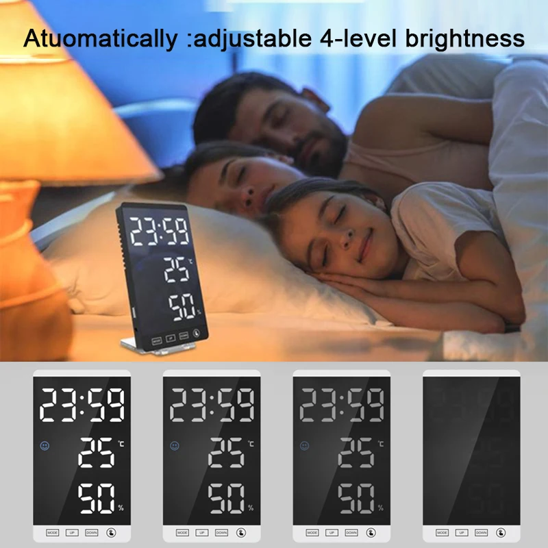 6-дюймовый светодиодный зеркальный будильник часы сенсорная кнопка цифровые