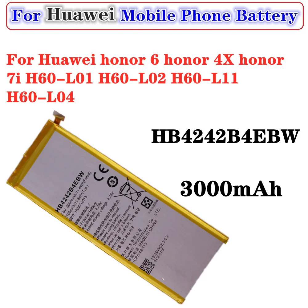 HB4242B4EBW 3000mAh Для Huawei батарея для НУА Вэй слава 6 honor 4X 7i H60 L01 L02 L11 L04 сменный