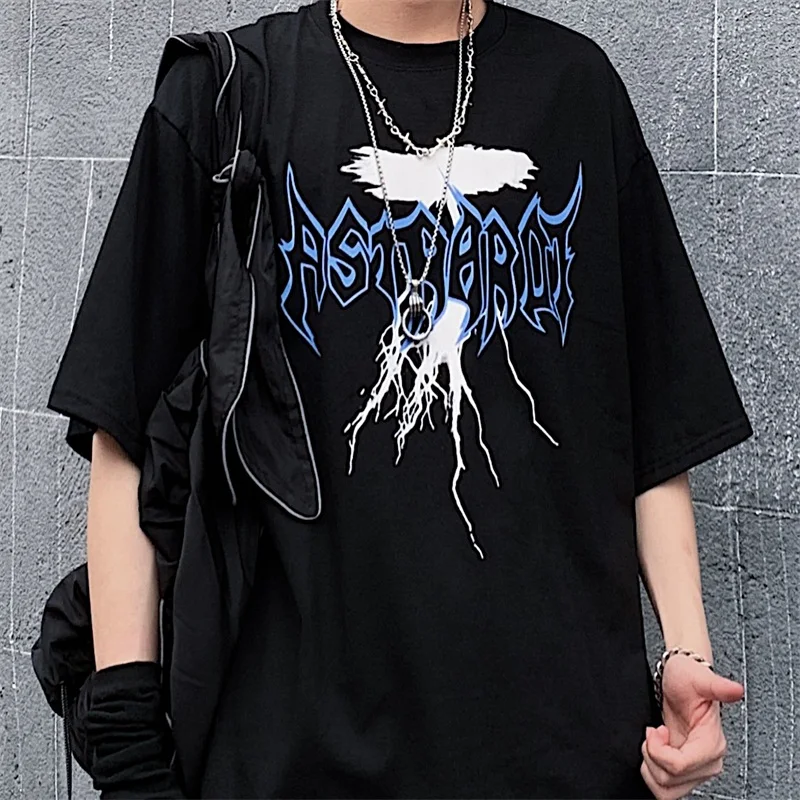 

Gothic Punk Print Clothes Vintage Loose Korean Style Harajuku Demon Short Sleeve Dropshipping Y2K Plus Size Black Women T-Shirts
