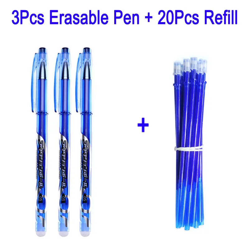 0 5 мм 3 + 20 шт/набор стираемая ручка сменная моющаяся стержень гелевая Синие/черные