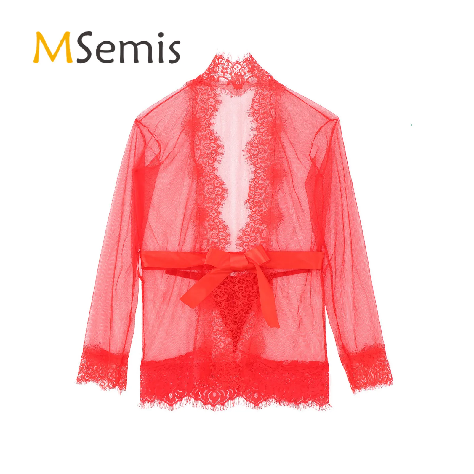 

Женское сексуальное прозрачное Сетчатое кружевное украшенное платье с поясом с завязками спереди стринги трусики стринги комплект нижнег...