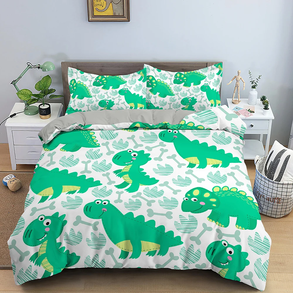 

3D Dinosaur Printed Bedding Sets Bed Falt Sheet Queen King Size Duvet Cover Set Pillowcase Home Textile Kids Luxury Bed