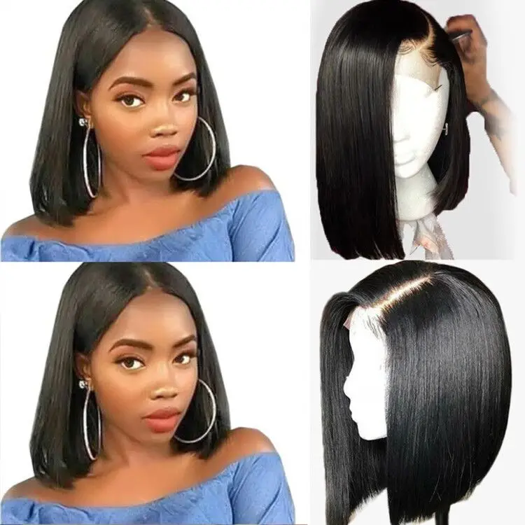 HairUGo 4*4 кружевные парики человеческие волосы парики "-14" средний коэффициент предварительно сорванный парик шнурка бразильские волосы remy для черных женщин