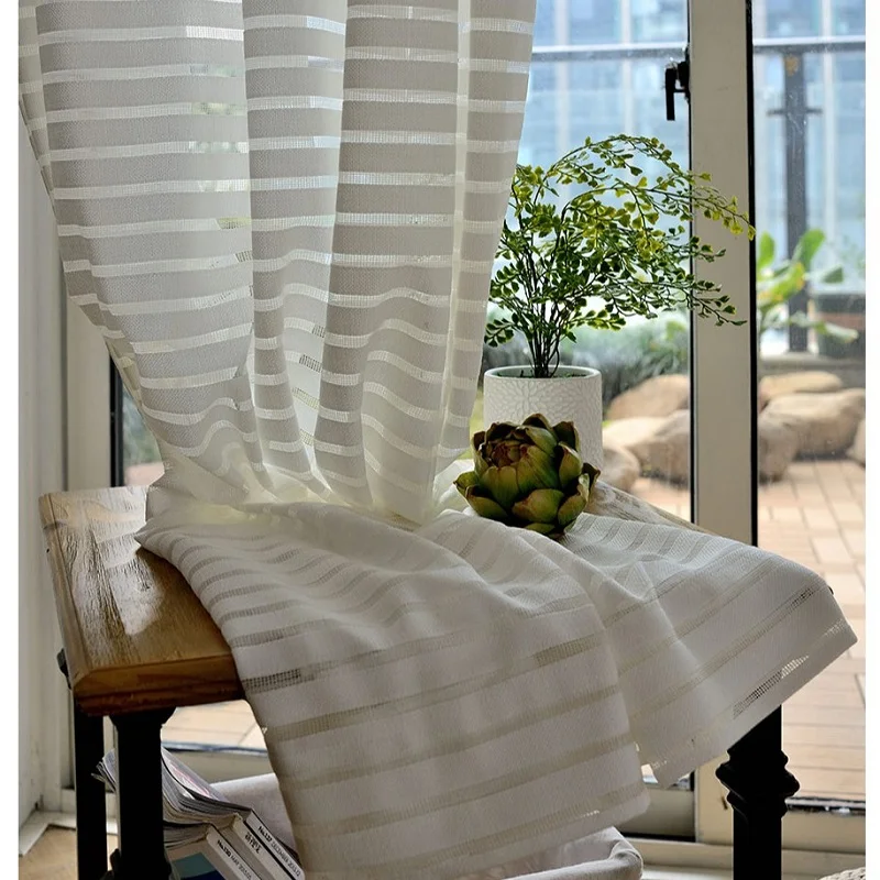 Weaving Horizontal Stripes Transparent Curtains for Living Room Bedroom Balcony Home Decoration Tulle Windows | Дом и сад