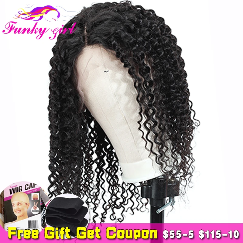 Funky Girl 13*4 парик с кружевным фронтом бразильские кудрявые парики из человеческих