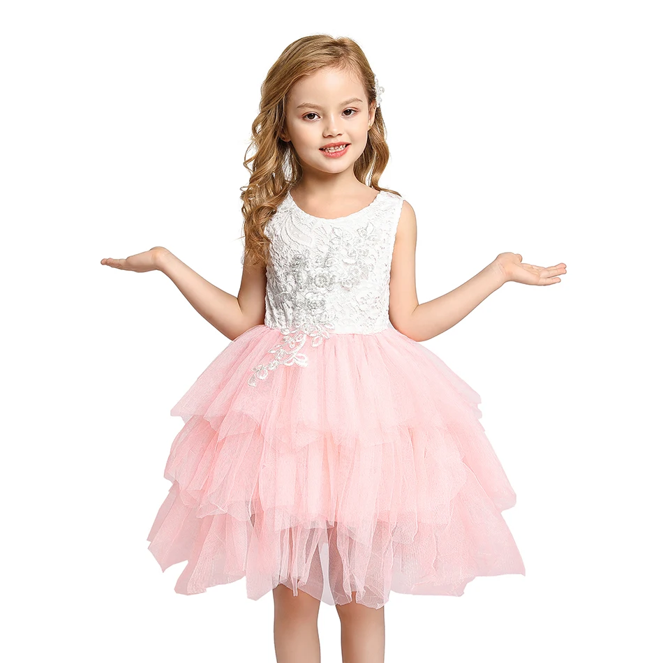 

Children Lace Backless Ball Gown Girls Dress for Birthday Party Tulle Flower Pageant Clothing Baby Girls Princess Dress 3 Colors