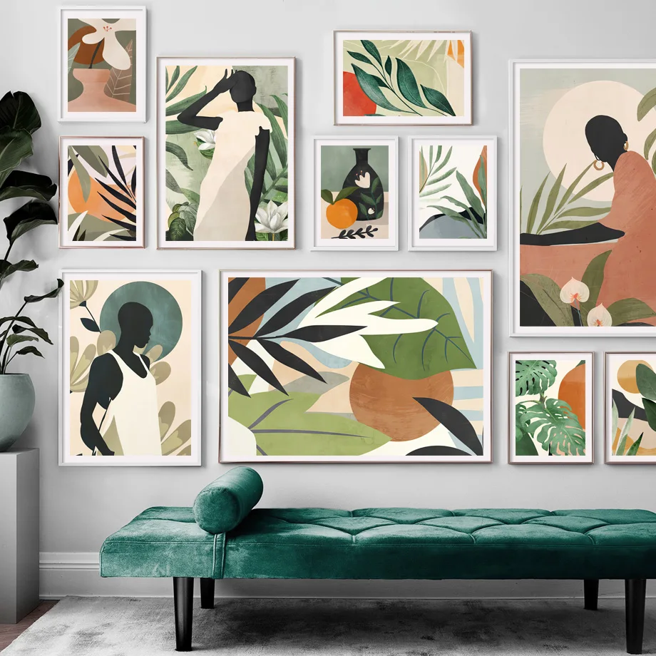 

Vintage Abstract Plant Leaf Monstera Girl Wall Art Canvas Painting Nordic Posters And Prints For Living Room Decor Wall Pictures