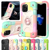 shockproof phone case for iphone 13 pro max 12 pro max 11 xr 8 7 13 mini rainbow rugged ring holder stand armor heavy duty cover