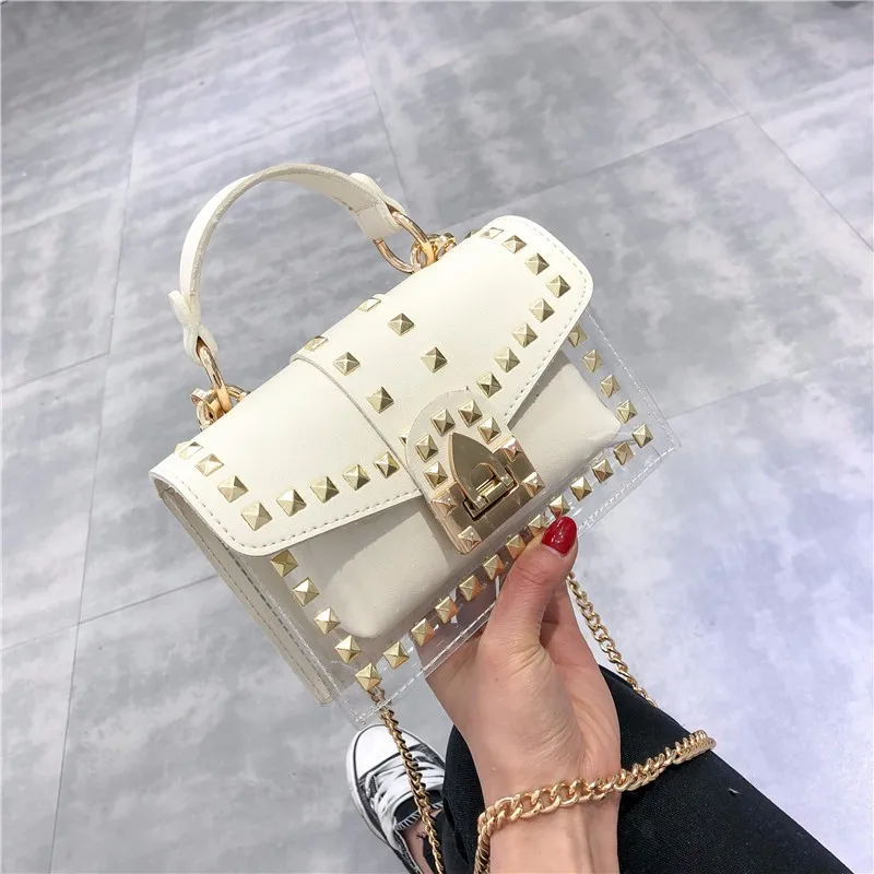 

2021 Europe and The United States New Popular Transparent Jelly Bag Fashion Rivet One-shoulder Diagonal Portable Women's Bag
