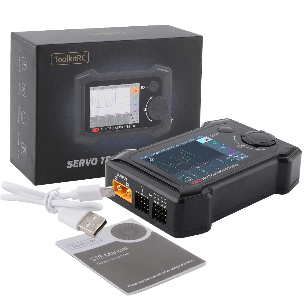 

2019 Новый ToolkitRC ST8 2,4 TFT 7-28V 8-канальный Servo интегрированный Тесты er 4 независимых Интерфейс сигнала Тесты