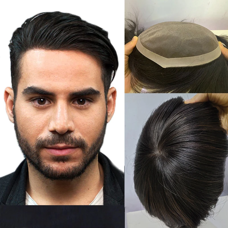 Toupee For Men Fine Mono Lace European Human Hair Mens Toupee Hairpiece System Wig Hair Replacement for Men