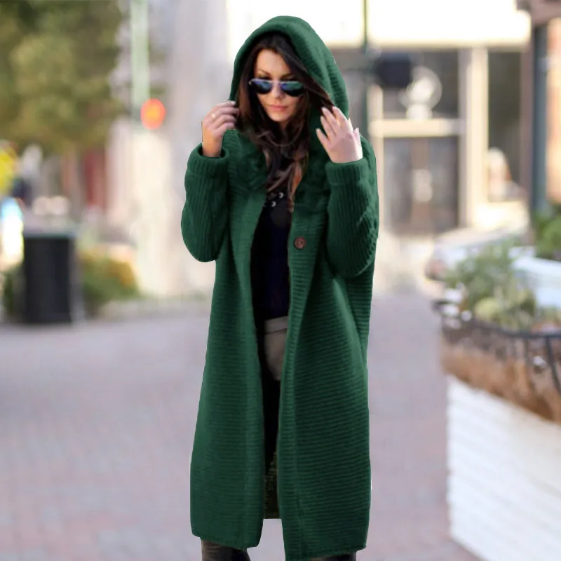 

2021 Women Long Cardigan Sweaters Solid Oversized Loose Hooded Outerwear Streetwear Autumn Winter Casual Fashion Coats