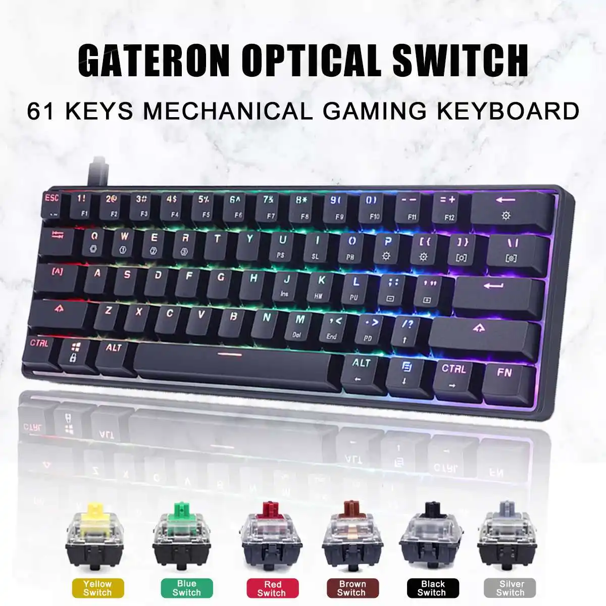 61 Keys Mechanical Keyboard Mini Portable 60% Wireless Bluetooth Gateron Mx RGB Backlight Gaming Keyboard GK61 For PC Desktop