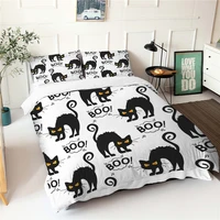 cartoon bedsheets fabric black cats pattern double bedspread with pillowcases soft warm duvet cover king queen size