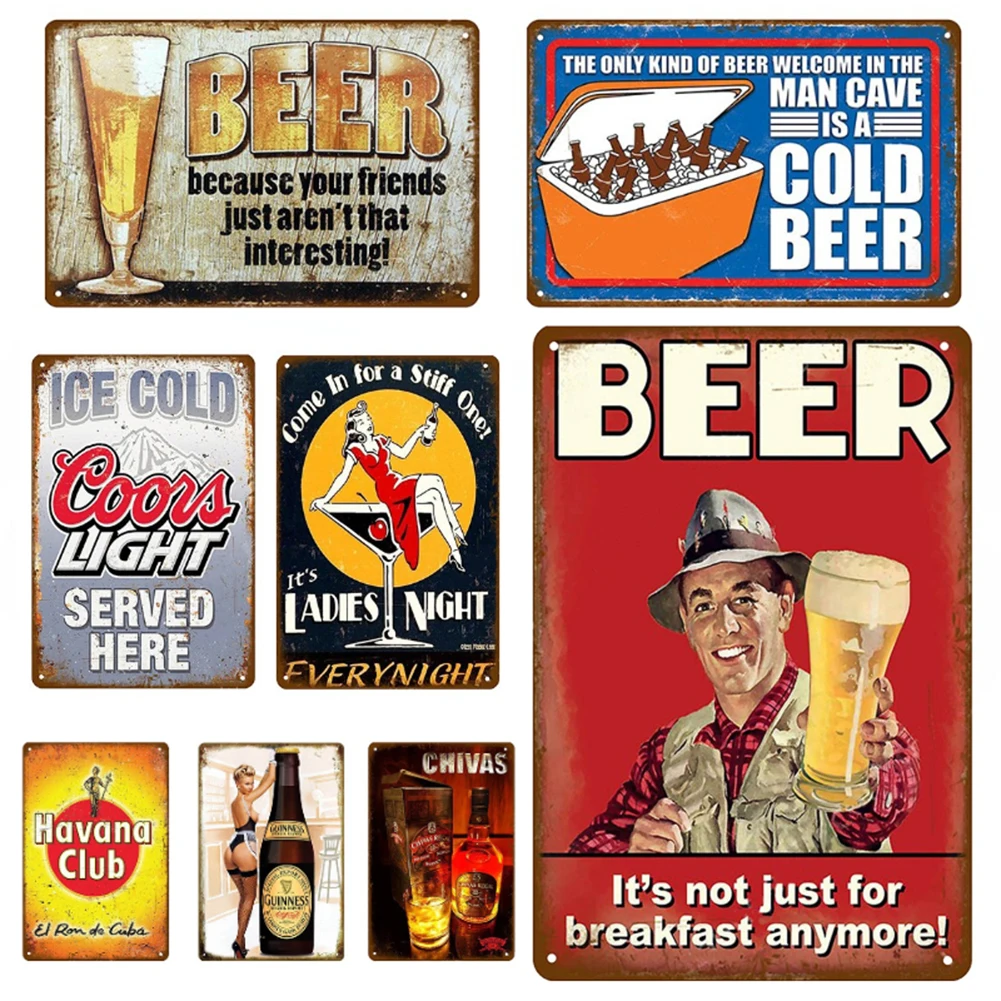 

Beer Poster Retro Tin Painting Metal Wall Art Vintage Metal Tin Sign Wine Advertisement for Garden Bar Wall Pendant Plaques