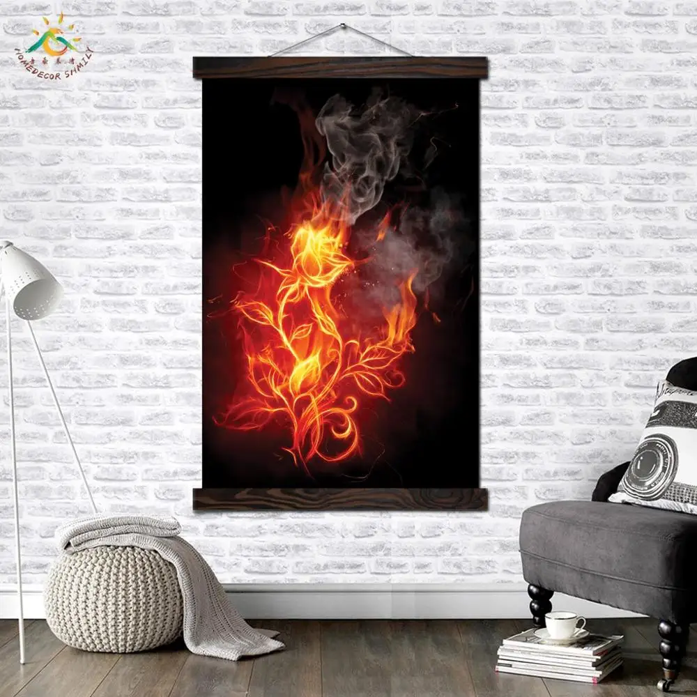 Настенная картина с принтом черного огня и цветов домашние декоративные принты