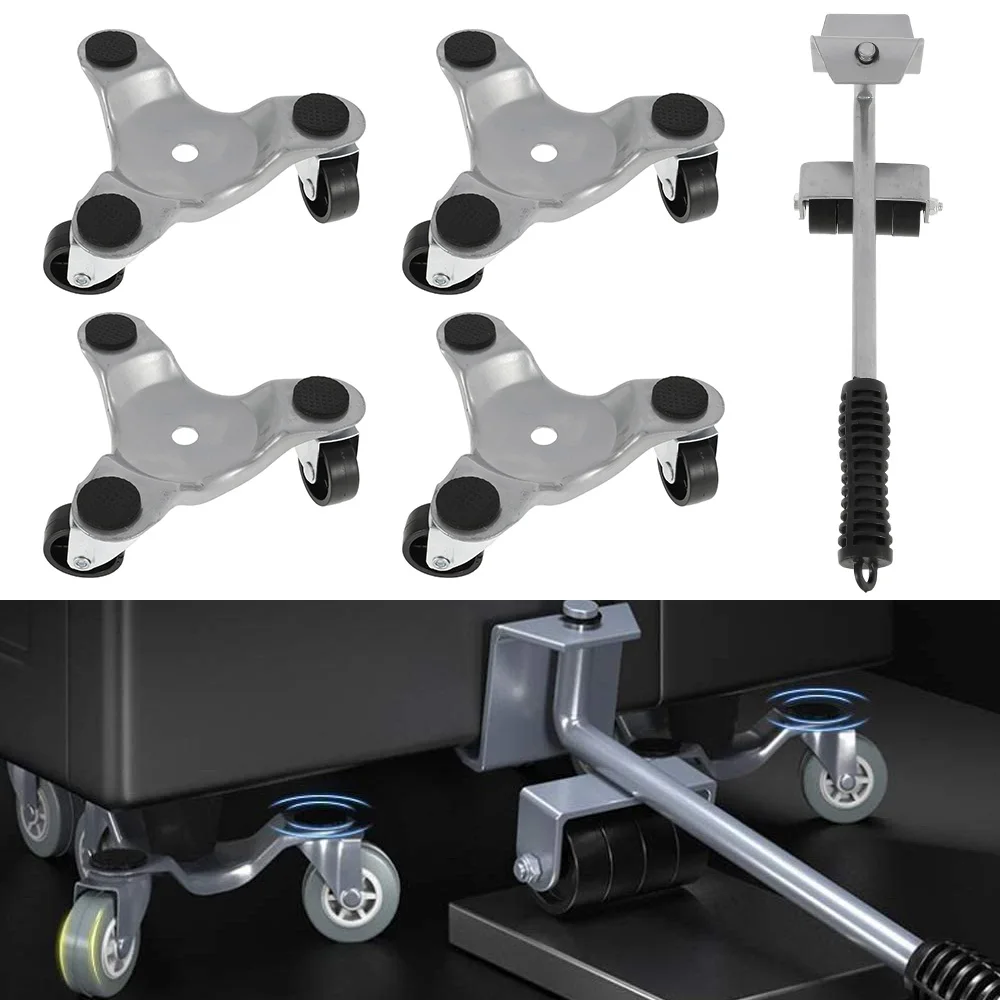 

5pc Furniture Mover Set Carbon Steel Furniture Transport Set Heavy Stuff Lifter Portable Wheel Bar Roller Device Moving Artifact