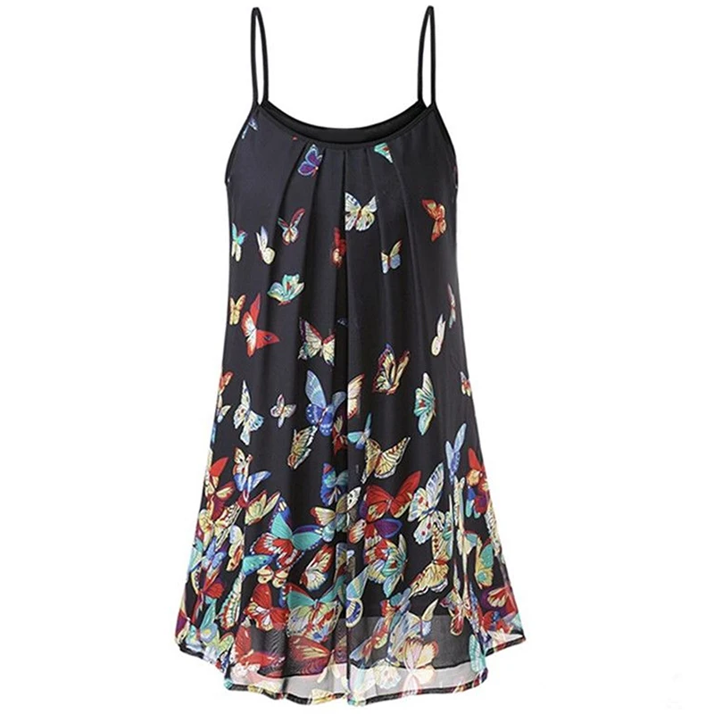 Женское мини платье на бретельках повседневное летнее без рукавов размера плюс с