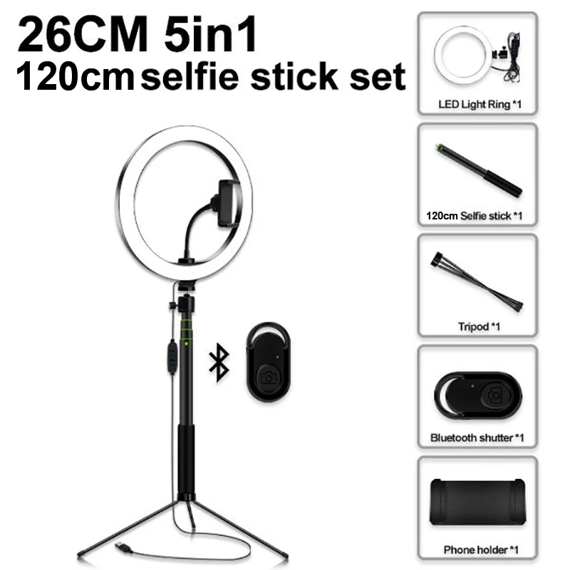 10 дюймов кольцевой светильник с штатив Трипод стойка держатель телефона