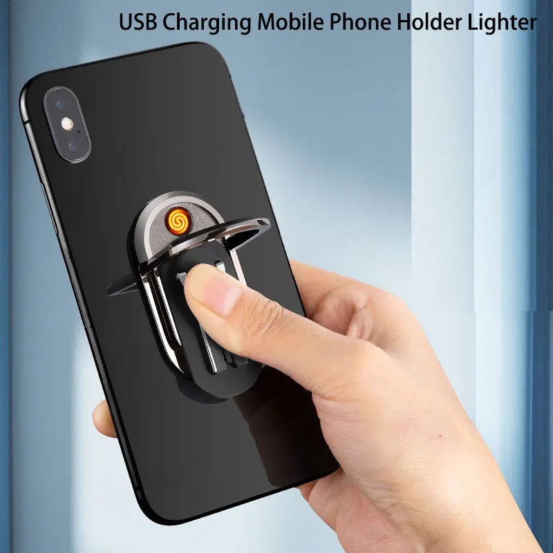USB Cigarette Lighter Phone Bracket Lighter Keychain Cigarette Accessories 5 Colors Phone Holder