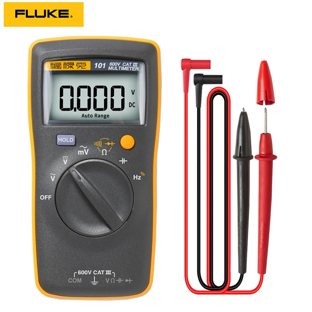 Fluke-Mini multímetro Digital de bolsillo 101, medidor portátil de rango automático para voltaje de CA/CC, probador de equipo de capacitancia de resistencia