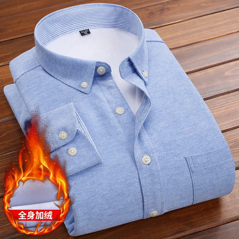 

Мужская теплая рубашка из ткани Оксфорд, однотонная утепленная деловая рубашка из сверхмягкого бархата, зеленая рубашка большого размера д...