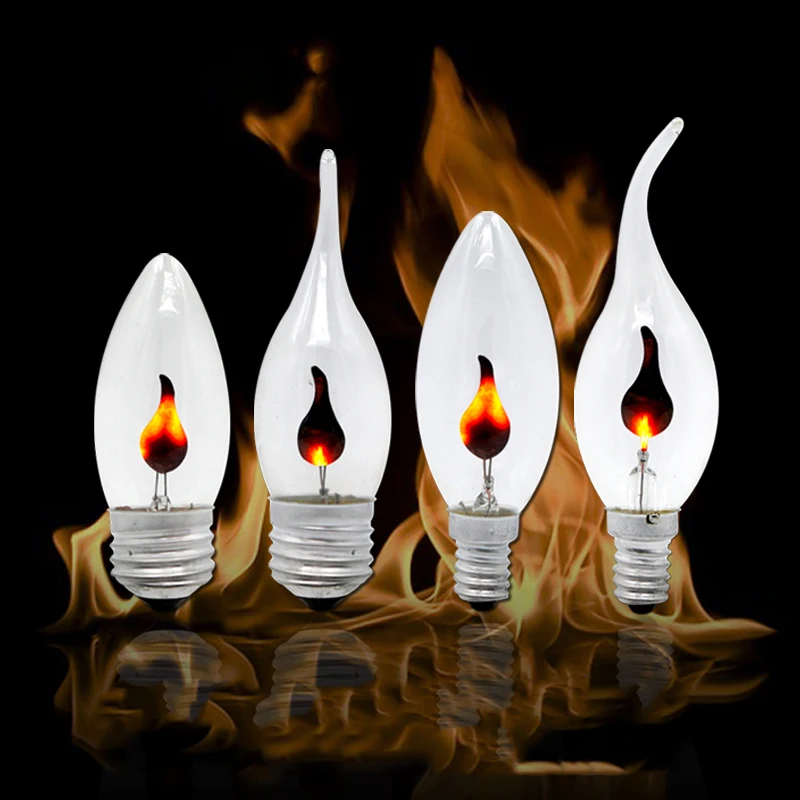 

10pcs E27 E14 Retro LED Flame Candle Lights Edison Bulb 220V 3W Vintage Indoor Living Dining Room Fixtures Decor Filament Lamps